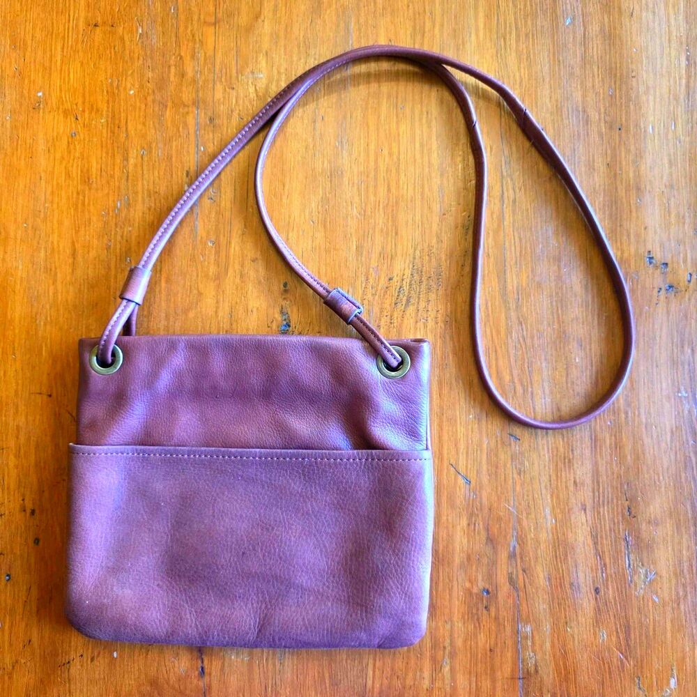 MARGOT NY Extra Soft Leather Purse Crossbody Bag Zip Top Cognac Brown Minimalist